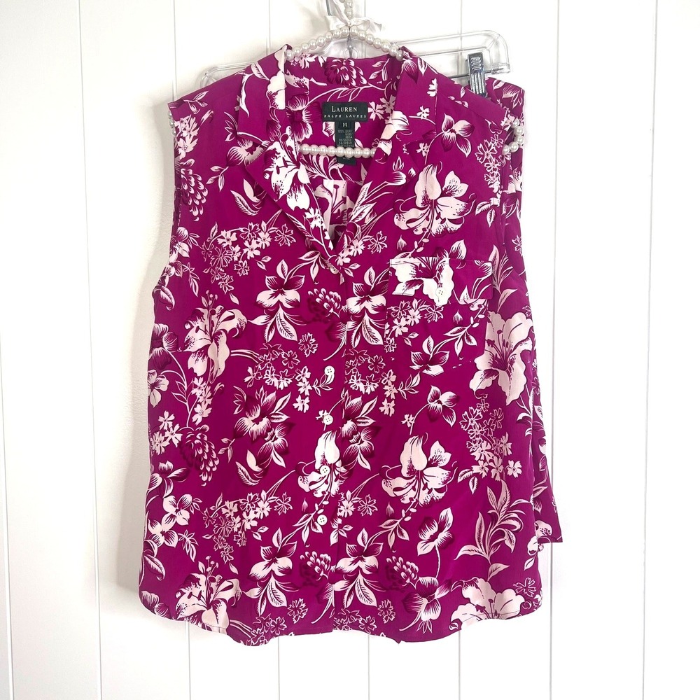 Lauren Ralph‎ Lauren 100% Silk Pink Floral Tank and Skirt Set SZ 14